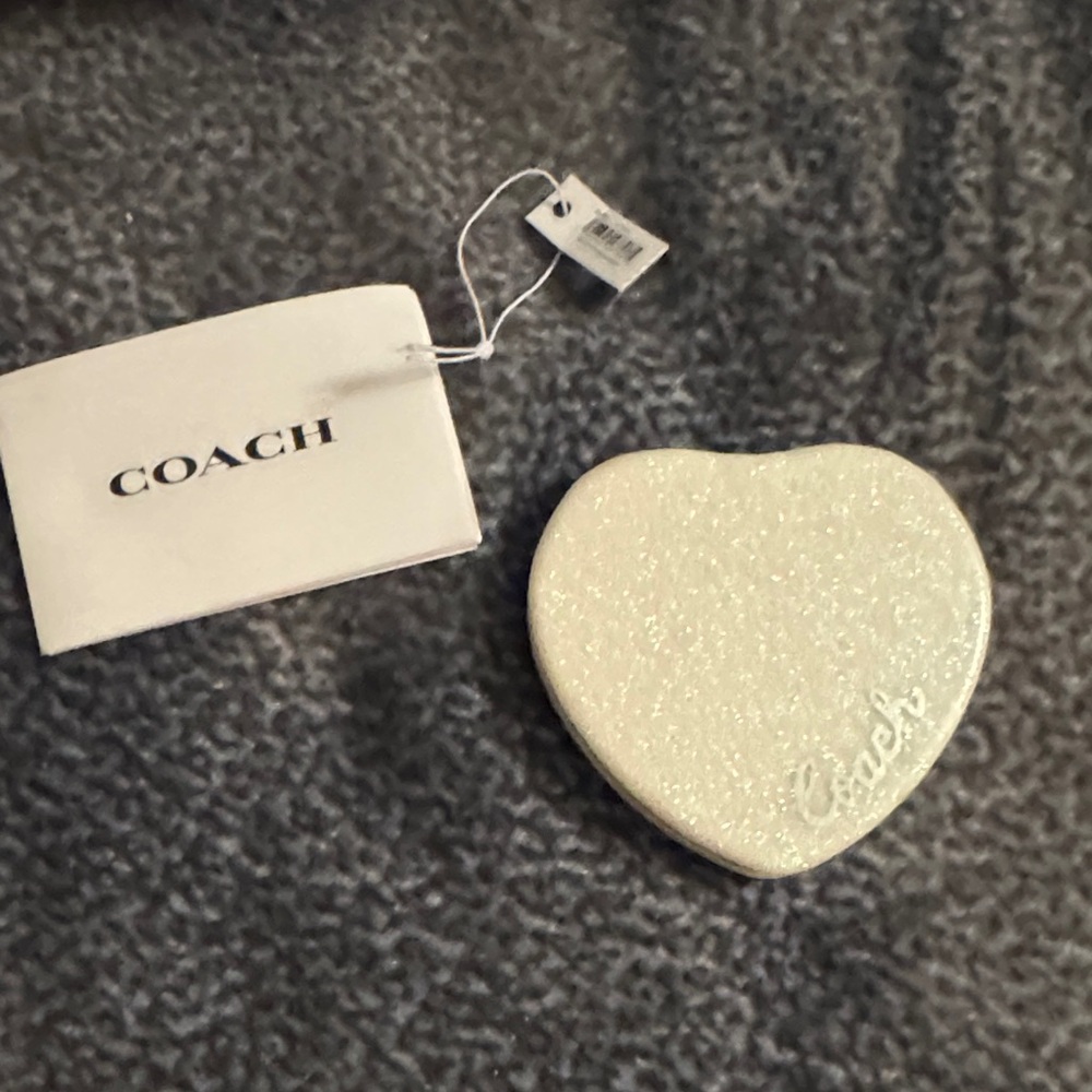 Coach Heart Shaped White Glitter Heart Compact Mirror
